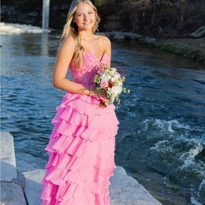 Sherri Hill Pink Ruffled Prom Dress